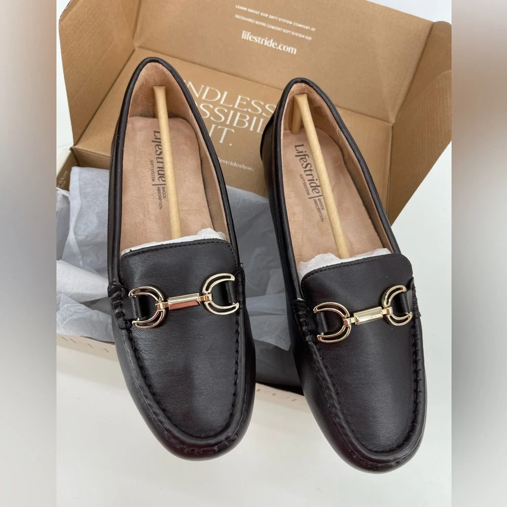 ⭐️Life Stride Women's Classic Riviera Dark Chocolate Loafers with Gold Accents